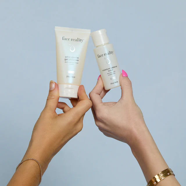 Shop the Face Reality Essentials Travel Duo at Clover Skin Bar in Lindon, Utah with Ultra Gentle Cleanser + Moisture Balance Toner. Shop for free shipping.