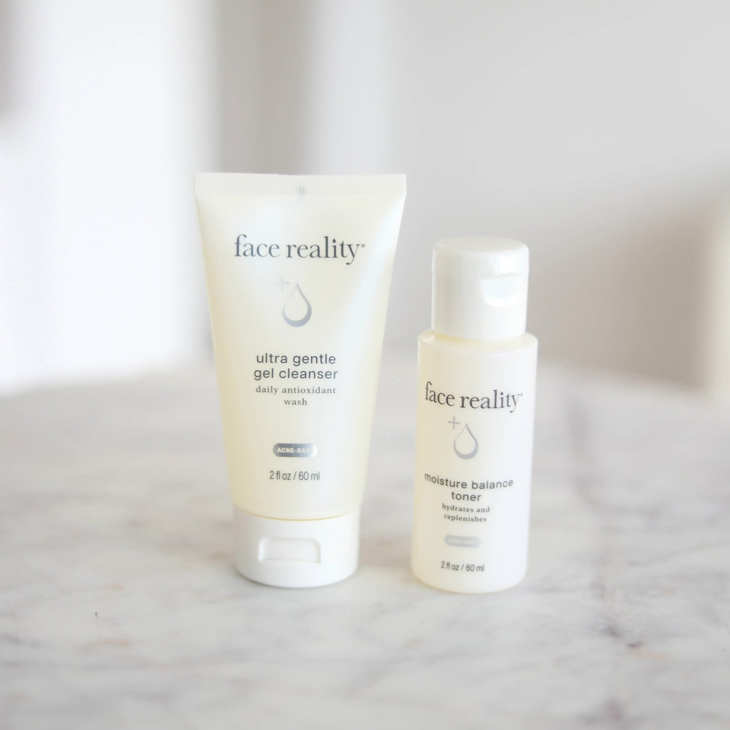 Shop the Face Reality Essentials Travel Duo at Clover Skin Bar in Lindon, Utah with Ultra Gentle Cleanser + Moisture Balance Toner. Shop for free shipping.