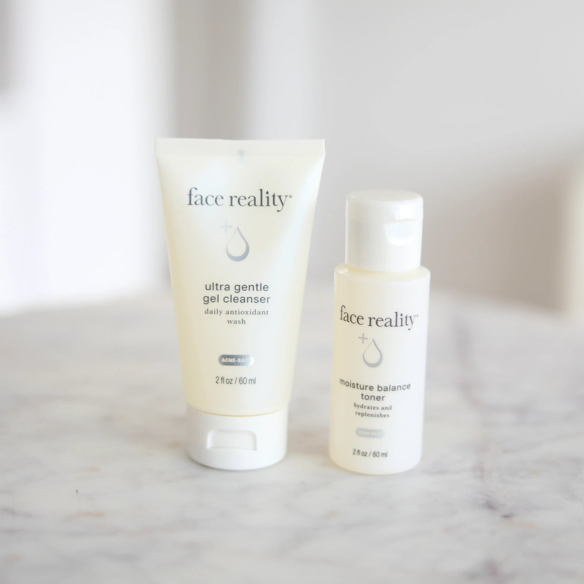 Shop the Face Reality Essentials Travel Duo at Clover Skin Bar in Lindon, Utah with Ultra Gentle Cleanser + Moisture Balance Toner. Shop for free shipping.